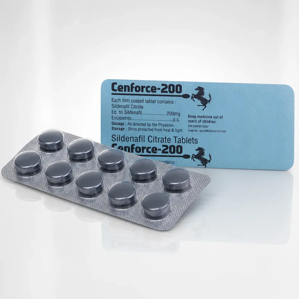 Cenforce 200 mg – blister z nadrukiem i dziesięć ciemnych tabletek