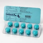 Cenforce-D 160 mg – przód i tył blistra z turkusowymi tabletkami