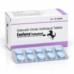 Cenforce Professional 100 mg – opakowanie i blister z dziesięcioma jasnoniebieskimi tabletkami podjęzykowymi