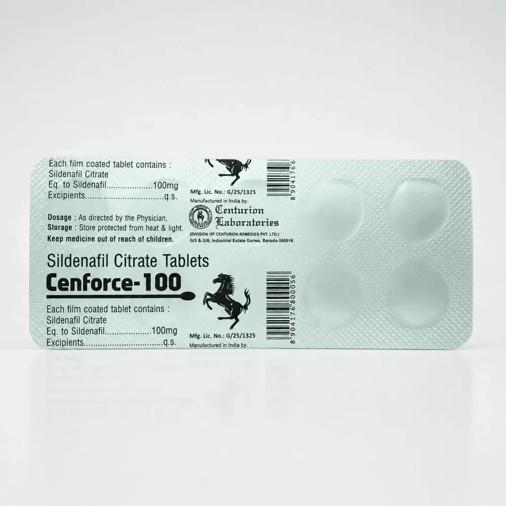 Cenforce 100 mg – tył blistra z nadrukiem
