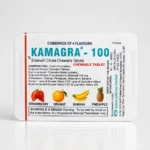 Kamagra 100 mg Chewable tabs – tył blistra z zestawieniem smaków