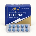 Fildena Super Active 100 mg – opakowanie i blister z dziesięcioma niebieskimi miękkimi kapsułkami