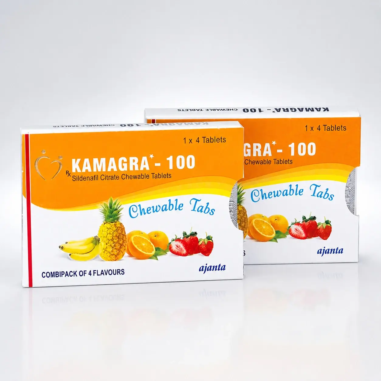 Kamagra 100 mg Chewable tabs – dwa opakowania tabletek do żucia z motywami owocowymi