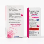 Lovegra Oral Jelly 100 mg – tył opakowania i przód saszetki z żelem