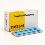 Poxet 60 mg – opakowanie i blister z dziesięcioma niebieskimi tabletkami