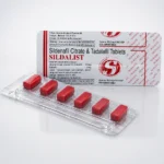 Sildalist 120 mg – blister z nadrukiem i sześć czerwonych podłużnych tabletek