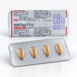 Tadacip 20 mg – przód i tył blistra z czterema beżowymi tabletami