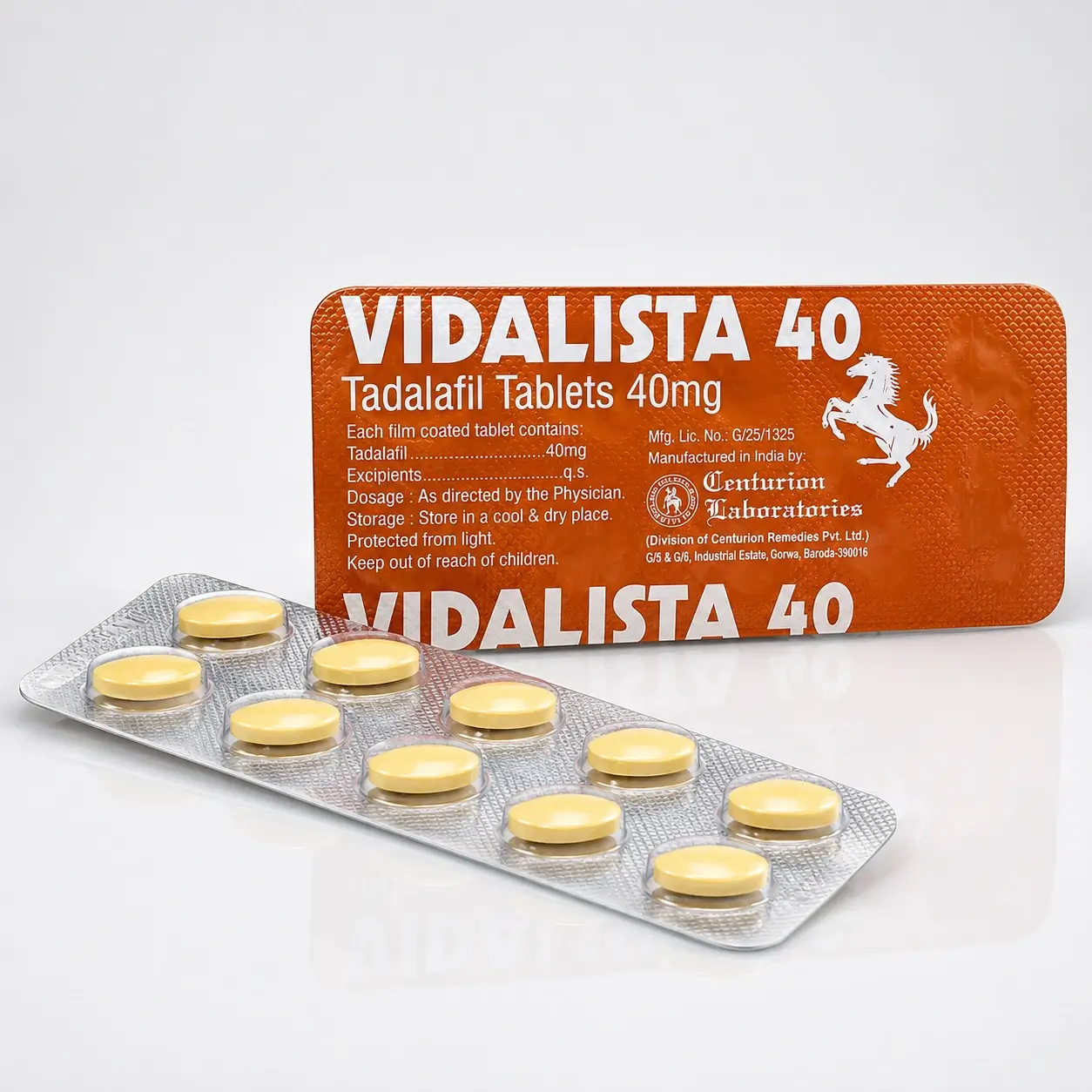 Vidalista 40 mg – dwa blistry i żółte tabletki na zdjęciu produktu