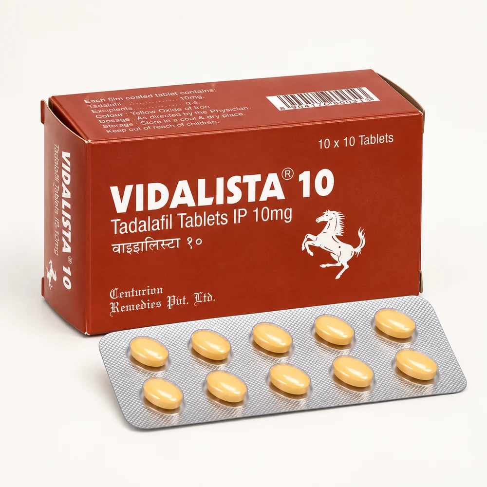Vidalista 10 mg – opakowanie i blister z dziesięcioma żółtymi tabletkami