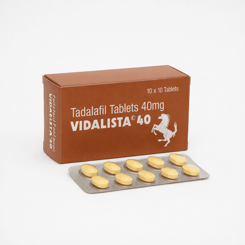 Vidalista 40 mg – opakowanie i blister z dziesięcioma żółtymi tabletkami