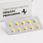 Vidalista Professional 20 mg – zbliżenie blistra z dziesięcioma żółtymi tabletkami podjęzykowymi