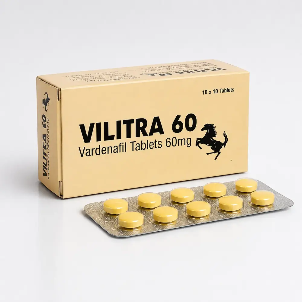 Vilitra 60 mg – opakowanie i blister z dziesięcioma żółtymi tabletkami